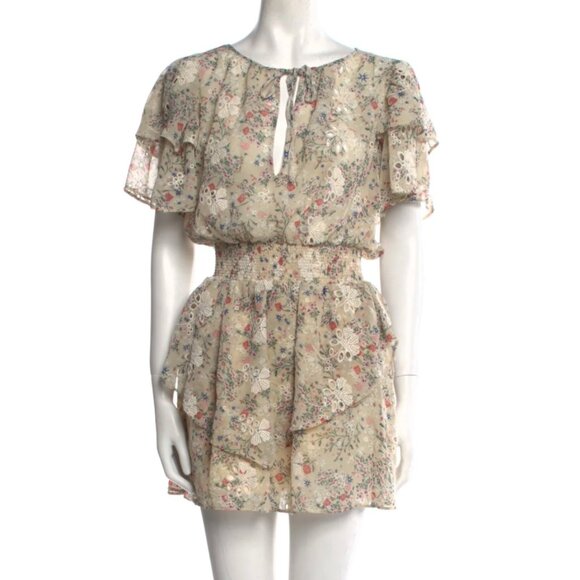 Revolve Tularosa A-Line Ruffle Dress Neutral Floral Pattern XS - Picture 1 of 9